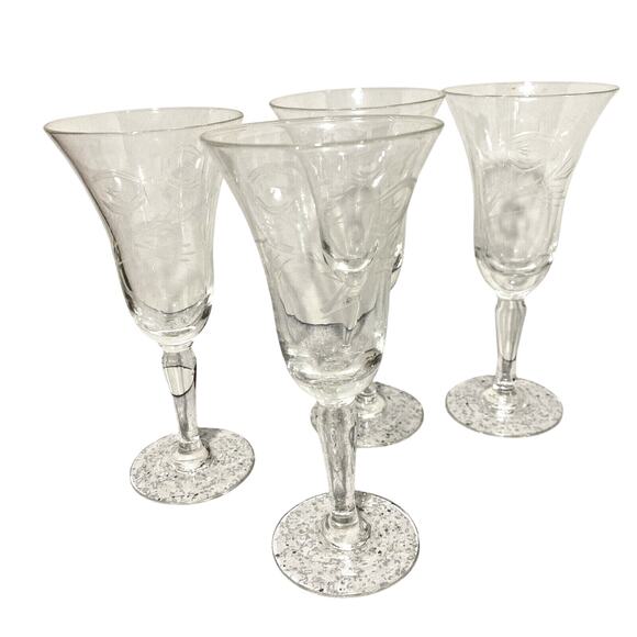 Vintage Etched Clear Crystal Cordial Glasses Flare Rim Set of 6 Mid Century Bar - Picture 3 of 10